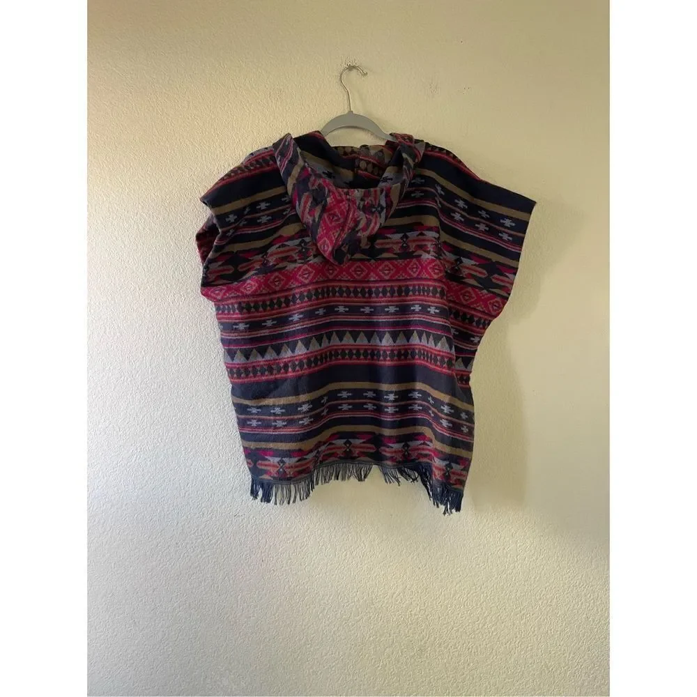 Womens copper key wool like Aztec southwestern print poncho‎ full zip